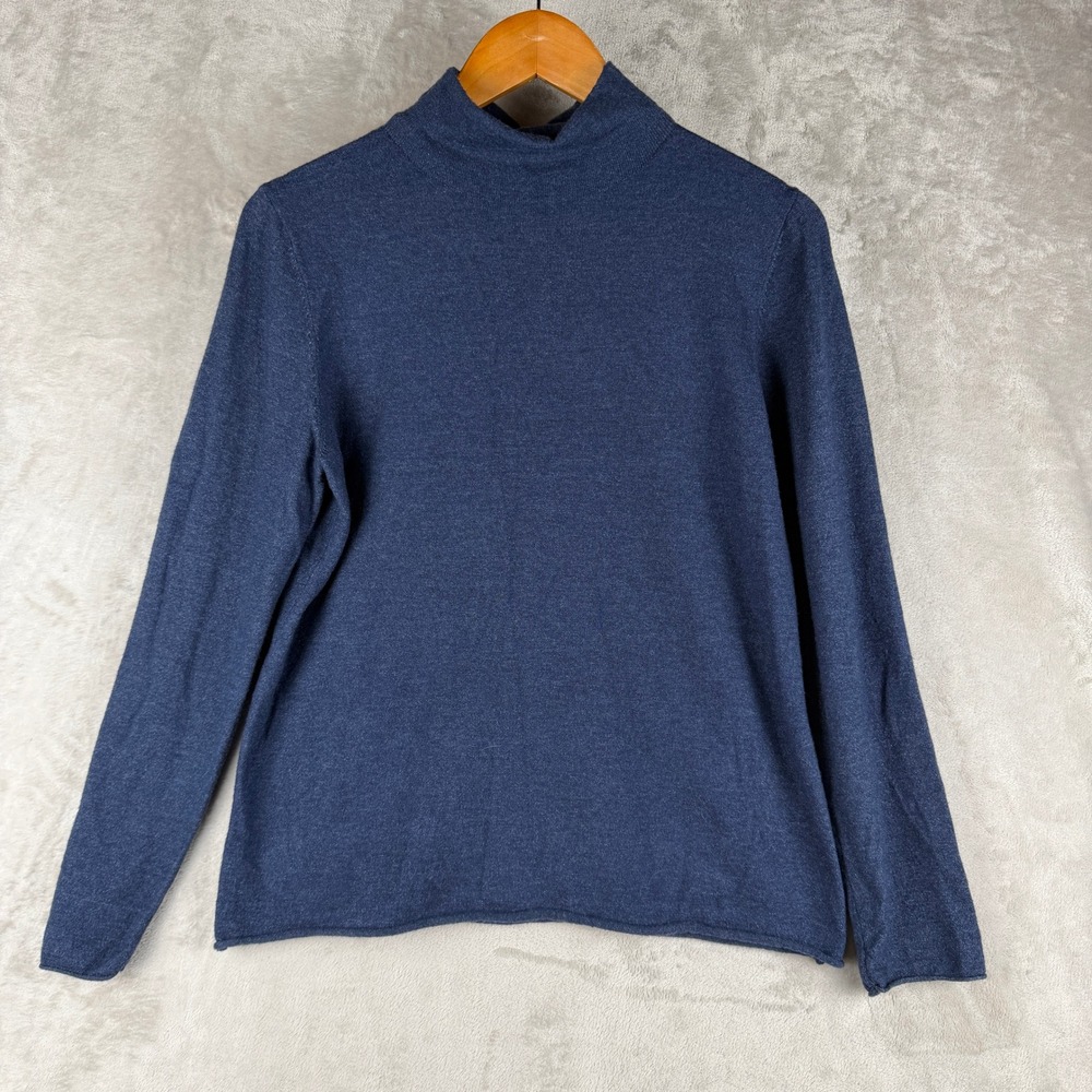 Super soft Navy Blue Mock Neck Long Sleeve Heathered Knit Sweater Womens XL
